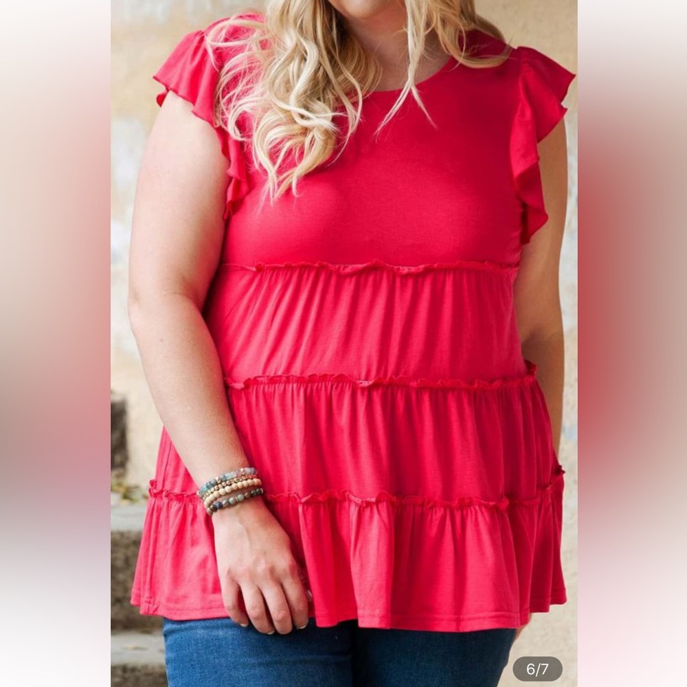 🍉 Magenta layered ruffle fit & flare tank top with flutter sleeves, NWT